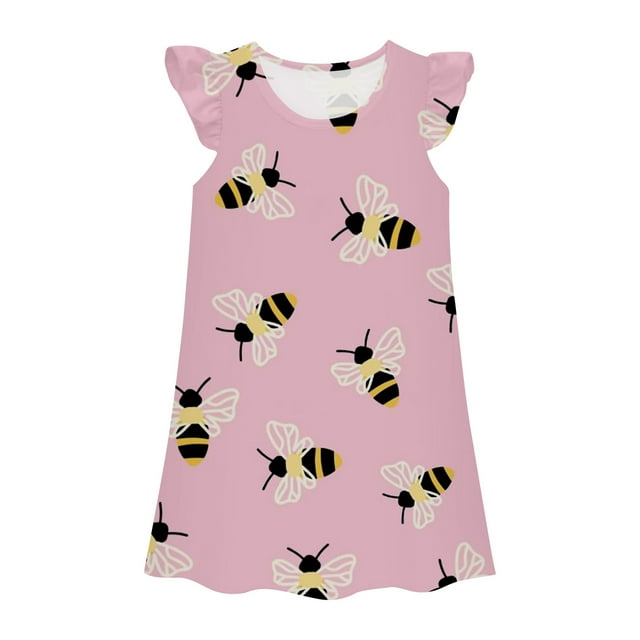MIASHUI Robe pour Tout-Petites Filles Vêtements d'Été à Volants Sans Manches à Imprimé Floral Robe de Princesse, Rose, 6-7 Ans