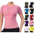thumbnail image 5 of AherBiu Workout Tops for Women Crewneck Short Sleeve Lightweight Quick-Dry Stretch Athletic Top Tees Tshirt, 5 of 6