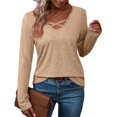 thumbnail image 1 of Camiseta de Larga con Cuello en V para Mujer, Estilo Casual, Cómoda, Elástica, de Color Liso. Amarillo XL, 1 of 6
