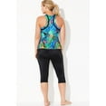 thumbnail image 3 of Swimsuits For All Women's Plus Size Chlorine Resistant High Neck Racerback Tankini Set With Capri 10 Fun Floral, Black, 3 of 4