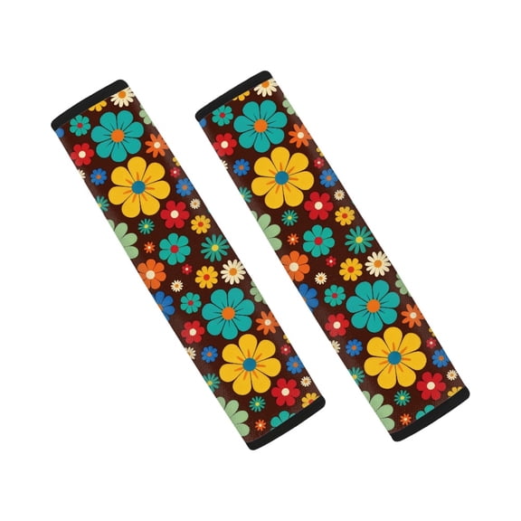 Chririnla Retro Floral Car Seat Belt Pads Magic Tape Soft Seat Belt Shoulder Pad, Quick Attach Design Shoulder Protection Compatible with Truck Sedan Vans