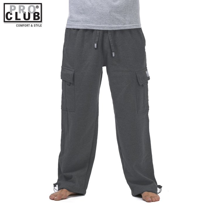 Pro Club Men's Heavyweight Fleece Cargo Sweatpants Charcoal(Dark Gray