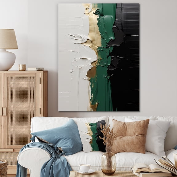 Designart "Golden Merge of Green and Black Ink V" Abstract Canvas Wall Art - Modern Green Abstract Painting Entryway Wall Art