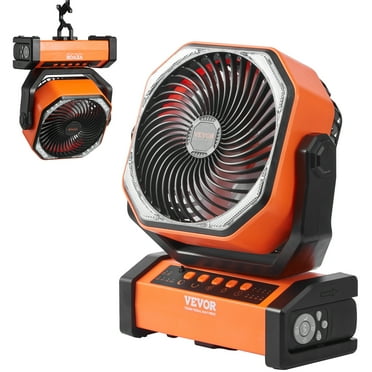 KFFKFF 9 inch Portable Fan Rechargeable with LED Lantern 4 Speeds Swivel Timer