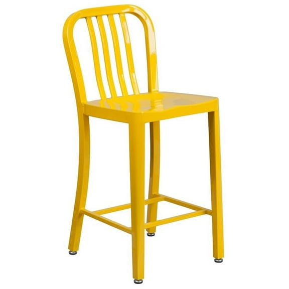 Bowery Hill 24" Metal Vertical Slat Back Counter Stool in Yellow