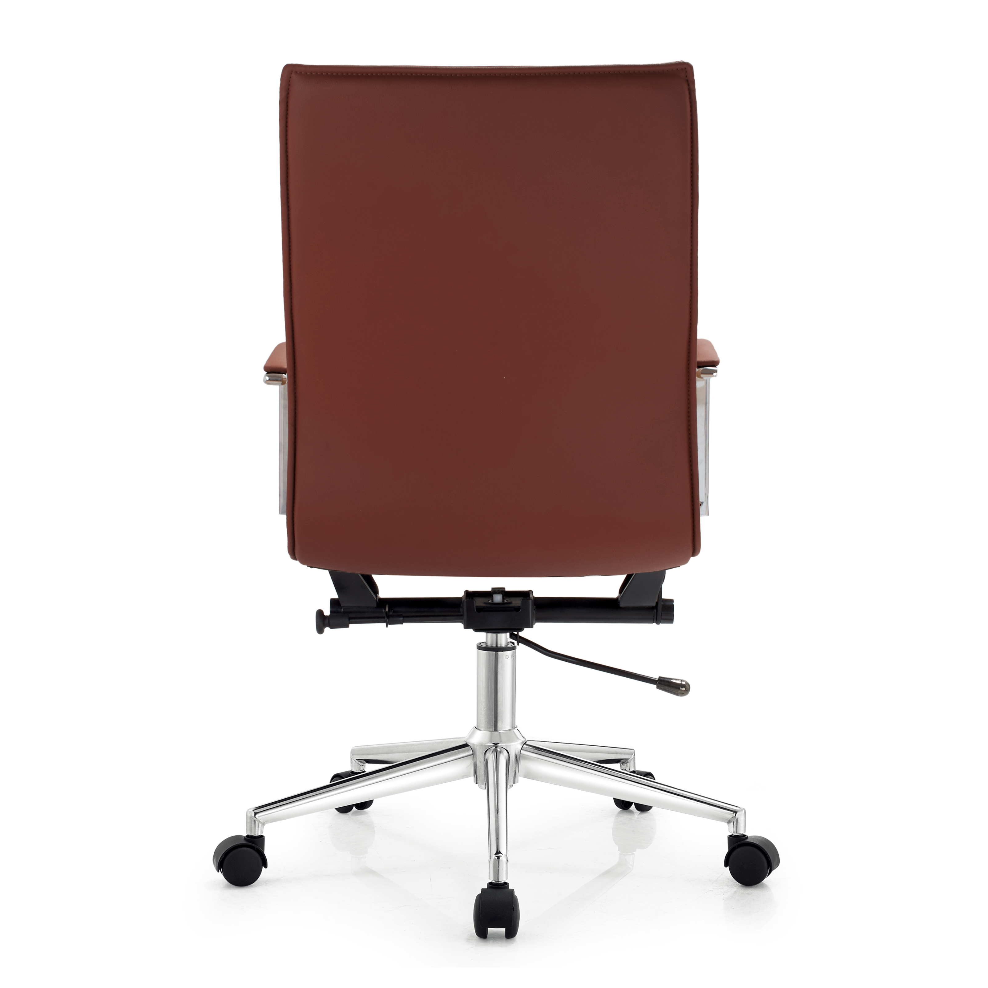 2xhome - Set of 2 Brown Mid Century Modern High Back Tall Ribbed PU Leather Swivel Tilt Adjustable Chair Designer Boss Executive Manager Office Conference Room Work Task Computer