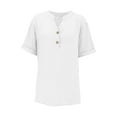 thumbnail image 5 of Tittly Womens Linen Shirt Linen Short Sleeve Shirt Women Linen Blouses for Women Womens Daily Casual Solid Short Sleeve V Neck Shirt Tops Blouse White, 5 of 9