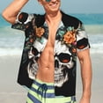 thumbnail image 7 of Honeii Flower Horn Skull Print Men’s Hawaiian Shirt,Classic Button-Down Short Sleeve Shirt, for Beach, Vacation, and Outdoor Activities,XX-Large, 7 of 7