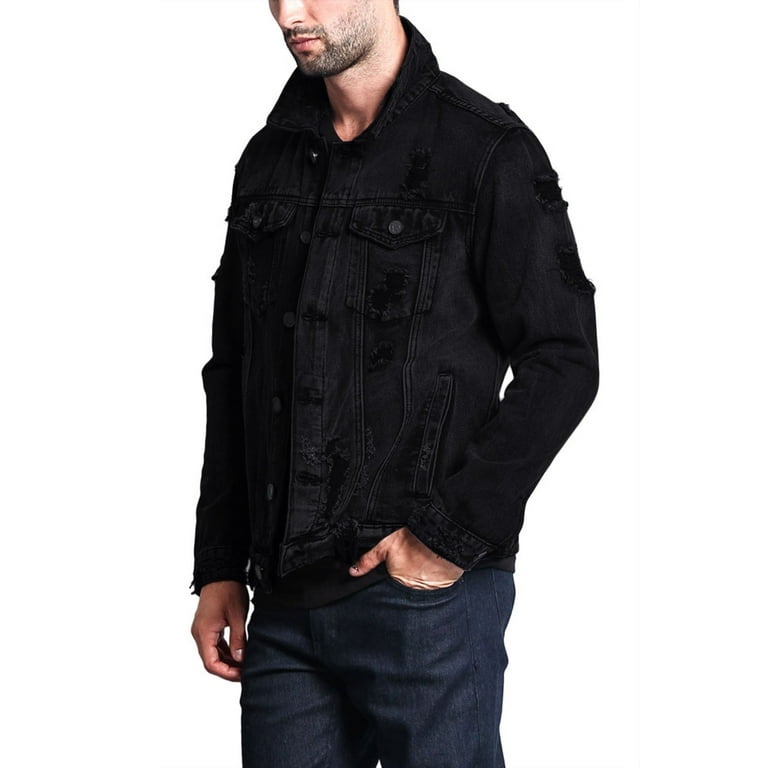 Men’s black/grey distressed denim jacket. Chicago
