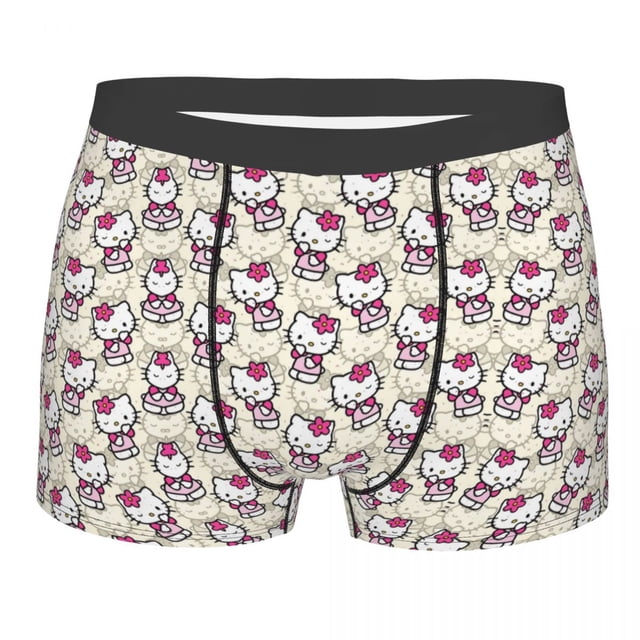 RWJDXD Custom Hello Kitty Anime Cat Pattern Underwear Men Stretch Boxer Briefs Shorts Panties Soft Underpants For Male o