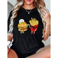 thumbnail image 1 of Women's Trendy Hamburger & Fries Print Tee - Casual Crew Neck Short Sleeve, Stretchy Polyester Blend, Machine Washable - Perfect for Summer, Creative Pattern, Holiday Comfort, 1 of 6