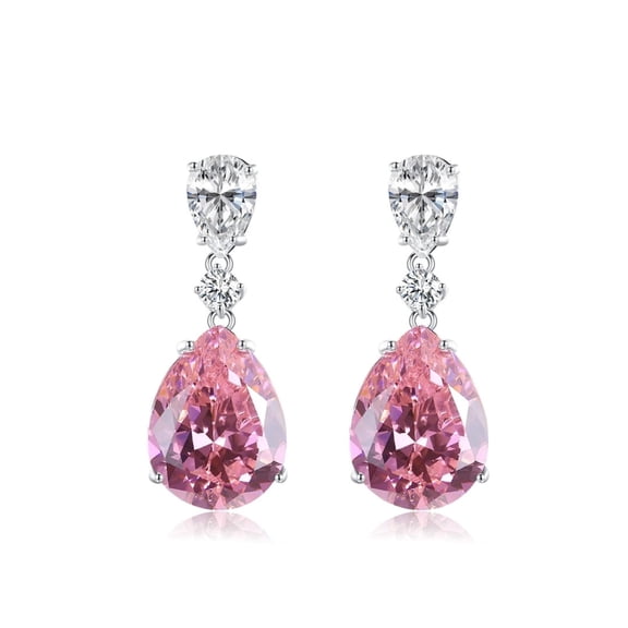 Bellitia Jewelry 925 Sterling Silver Women's Birthstone Drop Earrings, Pink Cubic Zirconia Women's Dangle Earrings for Anniversary, Birthday, Valentine’s Day, Wedding and Engagement
