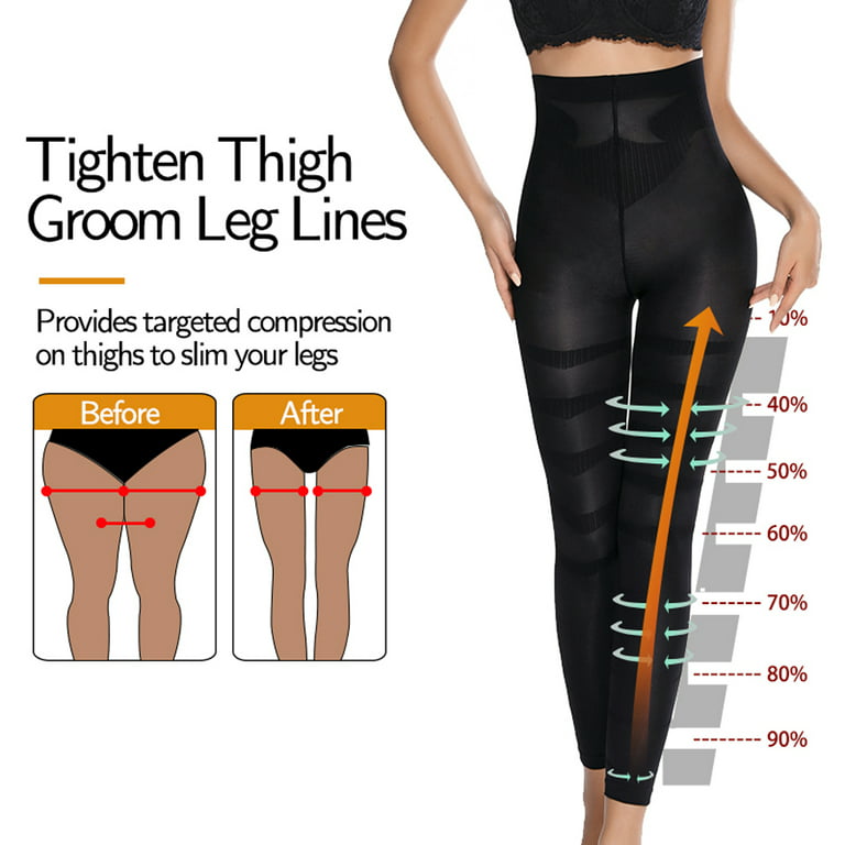 QRIC Slimming Pants Waist Trainer Leg Shapewear Compression Tights Thigh  Slimmer Push Up Ladies Black Leggings