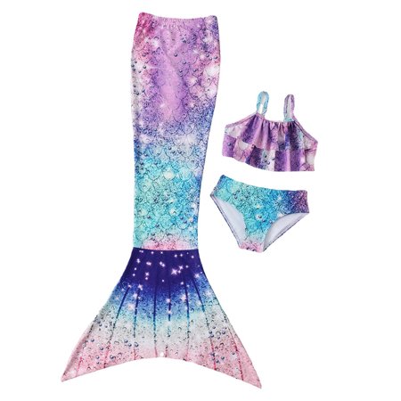 

Yuanyu 3 PCS Kids Baby Girls Mermaid Tails for Swimming Swimsuit Bathing Suit Swimwear Bikini Set Mermaid Costume 1-14 Years