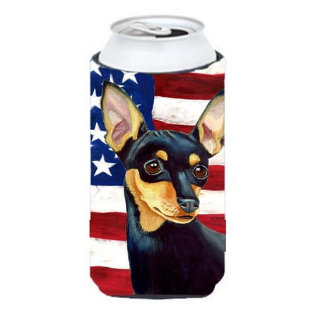 

Carolines Treasures LH9004TBC USA American Flag with Min Pin Tall Boy bottle sleeve Hugger 22 to 24 oz.