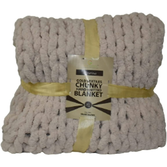 GOLD TEXTILES Chunky Knit Blanket Throw 50x60 Plush Soft Chenille Luxury Knitted Blanket Beige