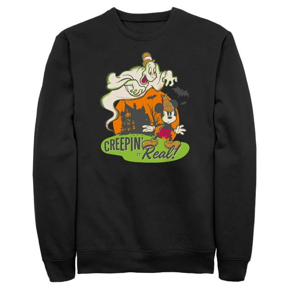 Men's Mickey & Friends Halloween Retro Mickey Mouse Creepin' it Real Sweatshirt Black Medium