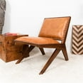 thumbnail image 2 of Allora Mid Century Modern Furniture Style Wide Top Leather Tan Comfy Armchair, 2 of 6