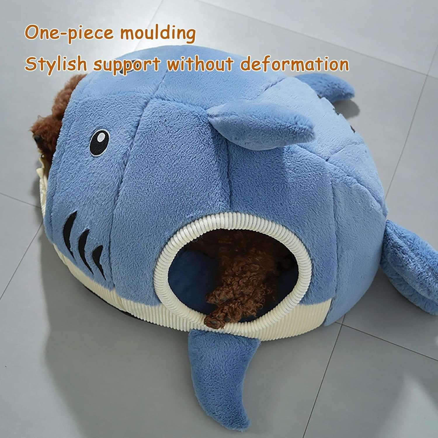 ShadeMart Winter Warm Cat Bed, Large Shark Plush Hideaway House with Removable Liner