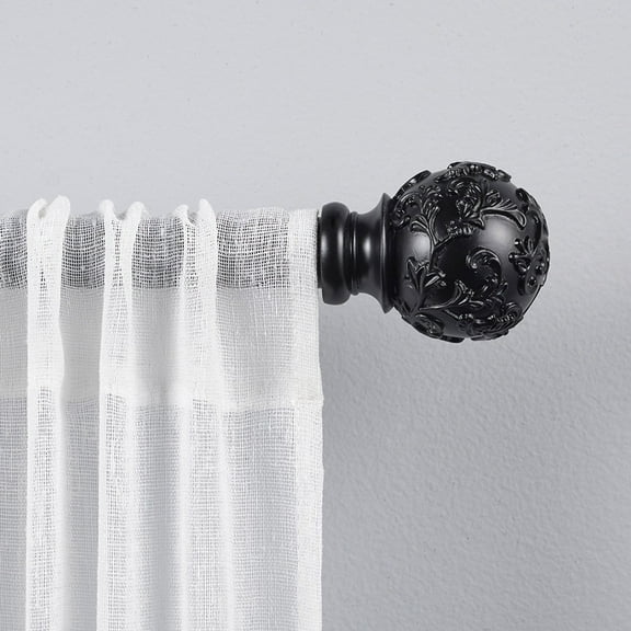 Exclusive Home Vine 1" Curtain Rod and Finial Set, Matte Black, Adjustable 66"-120"