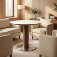 thumbnail image 4 of Finmind 31.5-inch Round Conference Table for 2-4, Small Wood Meeting Table with Thickened Sintered Stone Top and Stainless Steel Base, White & Walnut, 4 of 8