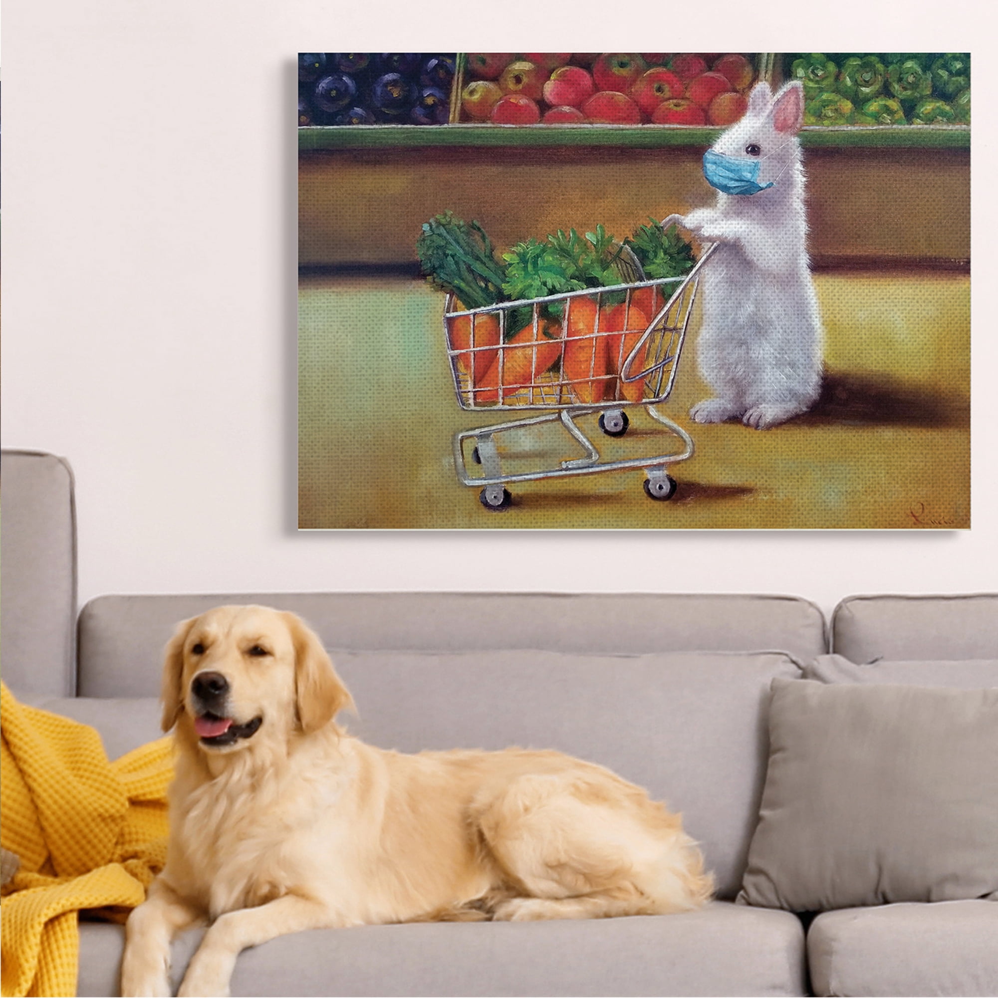 Stupell Industries Bunny Rabbit Carrot Shopping Face Mask Detail Animals & Insects Painting Gallery Wrapped Canvas Art Print Wall Art, 36 x 48