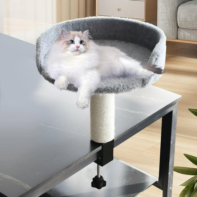 BELOVING Lit pour Chat de Bureau Stable Gain de Place Robuste Confortable Lit pour Animaux Hamac Rond Gris