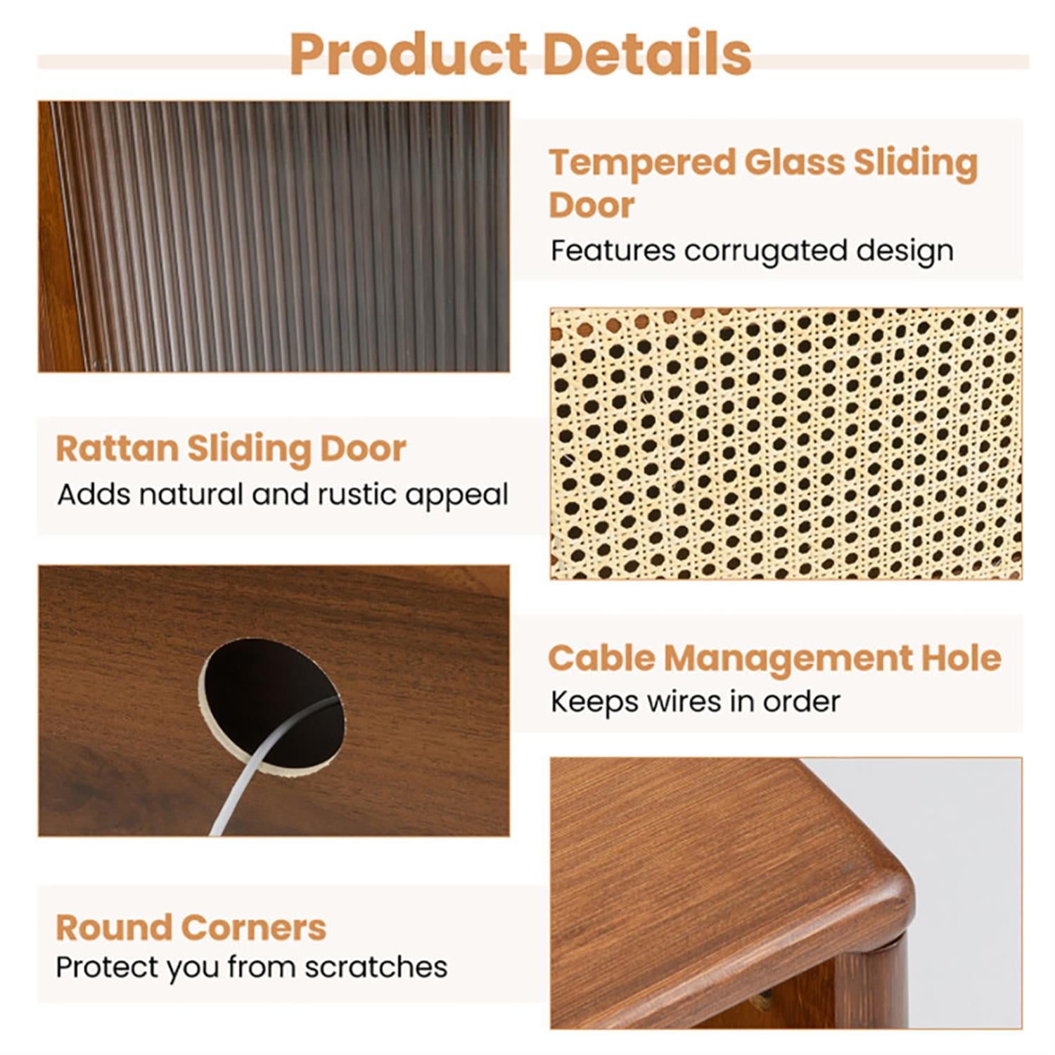 Demi Bonn TV Stand for 50" TVs, Entertainment Center with Rattan Glass Sliding Doors, Modern Media TV Console Table for Living Room Bedroom, Brown