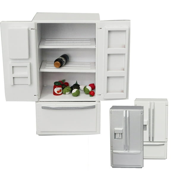 Ludlz 1/12 Miniature Dollhouse Wooden Refrigerator Model Kitchen Furniture Decoration