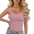 thumbnail image 3 of QIUOMBBP Compression Tank Top for Women Scoop Neck Solid Spaghetti Strap Shirts Slim Fit Summer Casual Camisole Tops Hot Pink Free Size, 3 of 9