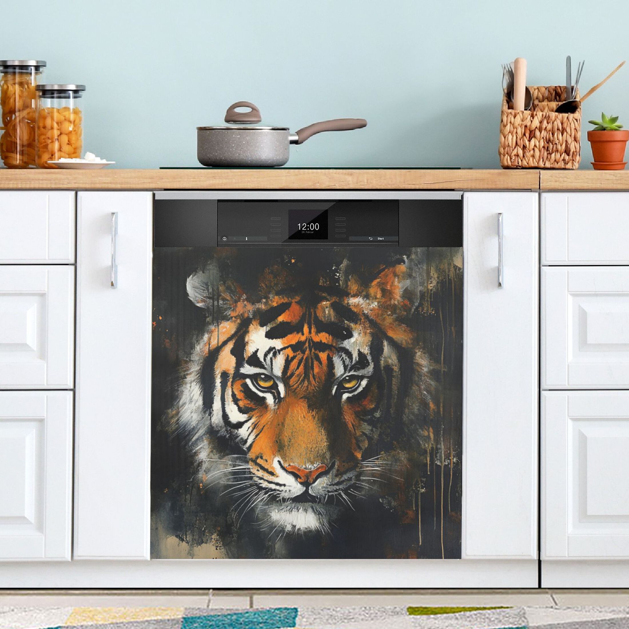 Dishwasher Magnetic Sticker 23x26 Inch Refrigerator Magnetic Sticker Washing Machine Magnetic Sticker Kitchen Panel Magnetic Sticker Home Decor Yellow Pretty Tiger Pattern
