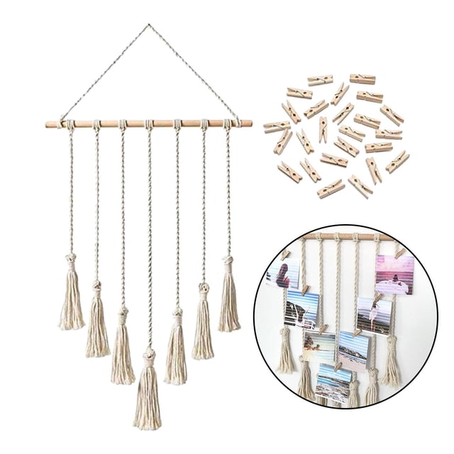 Macrame Wall Hanging Art Decor Photo Display, Hermoso Arte de Pared para , Decoración de Dormitorio - Beige BLESIY tapiz de macramé