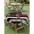 thumbnail image 5 of Outdoor Tablecloth with Umbrella Hole Zipper Red American Flag Round Tablecloth 60" Waterproof Outside Table Cloth Black White Stripe US Flag Retro Wooden Patio Table Cover Tablecloths for Picnic, 5 of 8