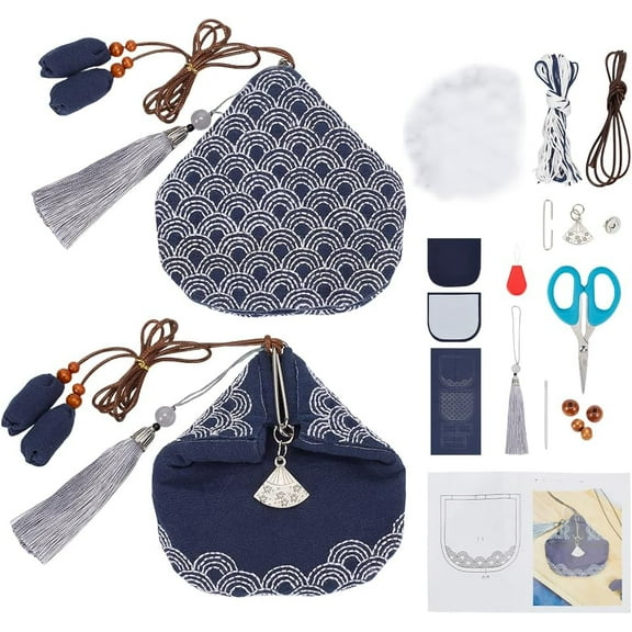 Sashiko Coin Purse DIY Kit with Instructions Waves Sashiko Kit for Beginners Japanese Sashiko Embroidery Bag