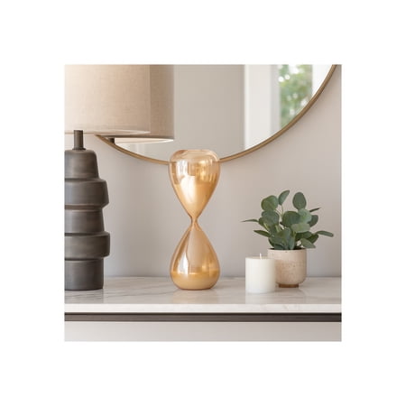 Glass Hourglass Sand Timer for Office Desk Accessory - Decorative Home Accent for Living Room Console Table and Entryway - 17 Gold