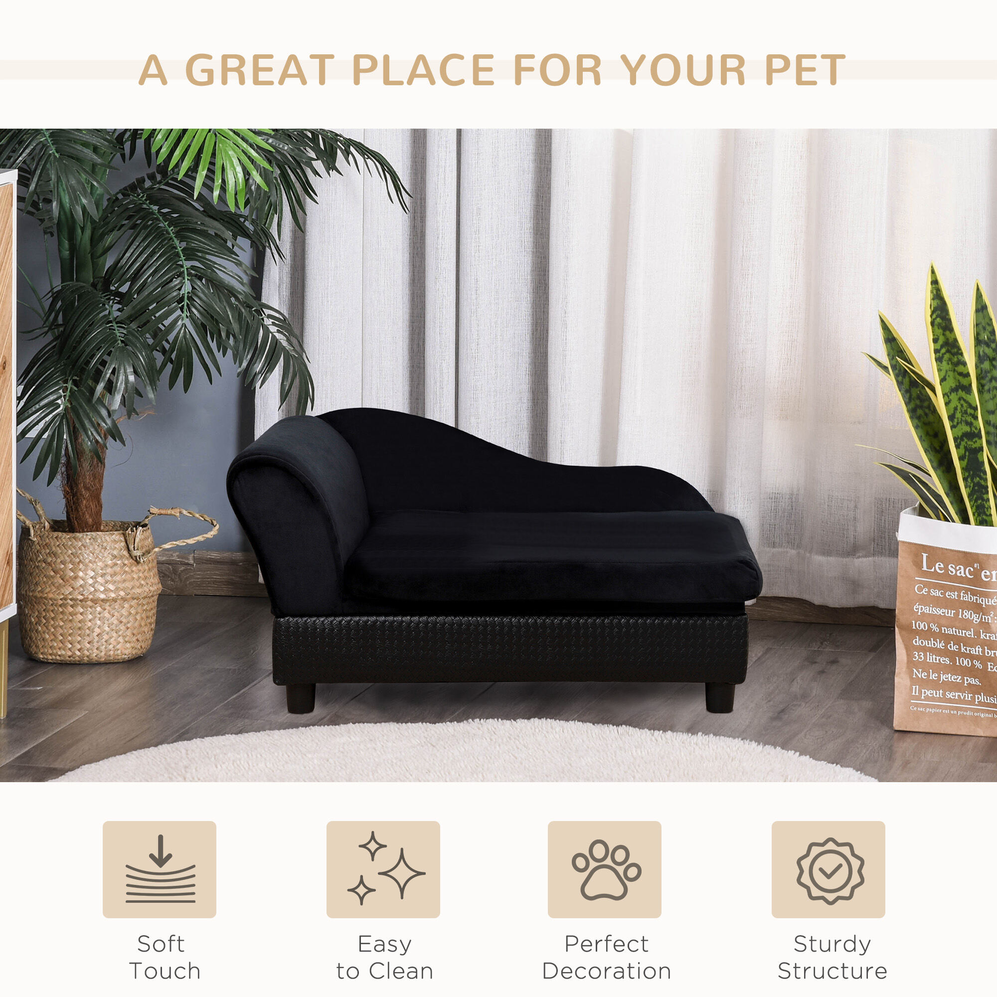 Orthopedic Dog Bed, Pet Sofa Dog Sofa for Small Dogs with Storage, Black, Black Dog Bed,Foam,Polyester,Wood Cat Bed, Pet Supplies Pet Beds & Furniture