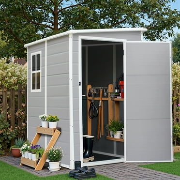 5 x 4 FT Outdoor Storage Shed with Lockable Doors – Durable PP Resin, Spacious Design for Garden Tools, Lawn Mowers & Pool Supplies
