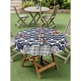 thumbnail image 5 of Outdoor Tablecloth with Umbrella Hole Zipper Navy Blue Pine Leaves Round Tablecloth 60" Waterproof Outside Table Cloth Abstract Art Geometric Gray Plaid Patio Table Cover Tablecloths for Picnic Party, 5 of 8