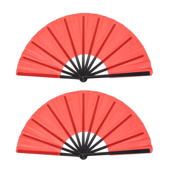 Uxcell Folding Fan Vintage Handheld Fans Plastic for Halloween Party 64x33cm/25.2x13",Pack of 2 (Red,Black)