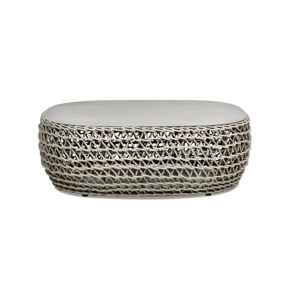 Willow 40.5" Oval Woven Patio Coffee Table, Light Beige Olefin