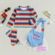thumbnail image 3 of Eliza-0-5 Años Conjunto De Disfraces De Niña Pequeña Estampado De Rayas Arco Iris Tops De Manga Larga + Pelele Con Patrón De Letras + Calcetines Largos, 3 of 4
