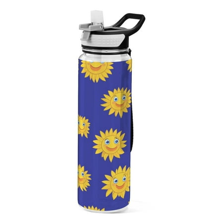 

32oz Transparent Sports Water Bottle with Straw BPA Free Tritan for Kids Adults Outdoor School Gym Fitness Yellow Sunflowers