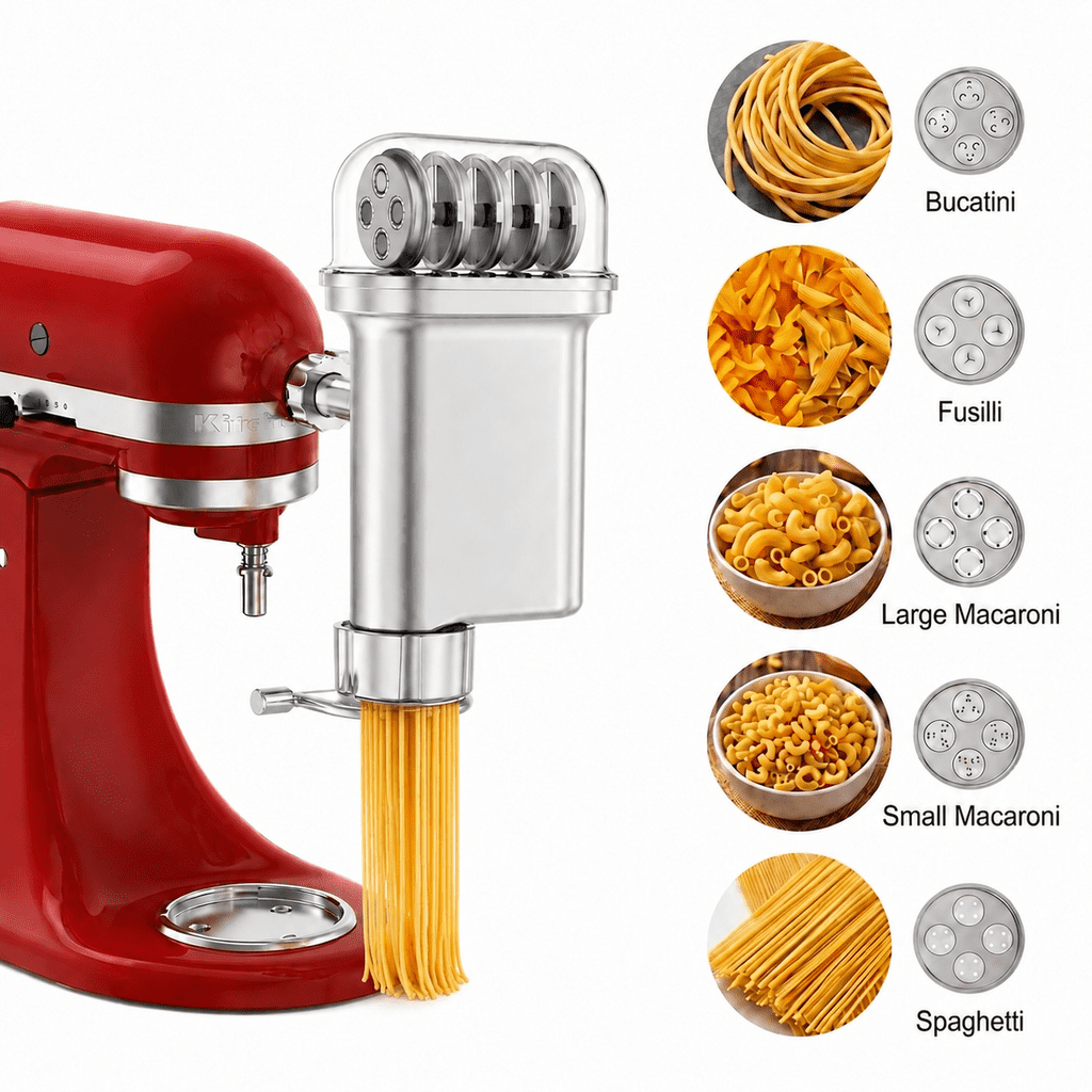 INSMART Pasta Maker Attachment 5-in-1 for KitchenAid Stand Mixers, Stainless Steel Die Set with Storage Box for Spaghetti,Fusilli,Rigatoni,Big&Small Macaroni