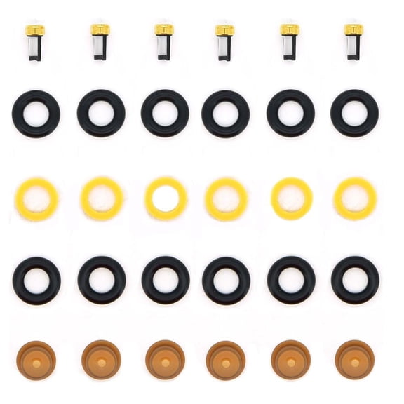 Fuel Injector Rebuild Repair Kit for Ford F-150 F-250 F-350 E-150 E-250 E-350 4.9L L6 Mustang 3.8L V6 1993-1998 Spacers Caps O-ring Fits / FJ690 / F1ZE-B4C