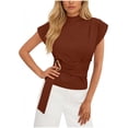 thumbnail image 4 of Women's Solid Color Crew Neck Short Sleeve Front Ruched Top, 4 of 7