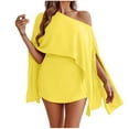 thumbnail image 3 of UPPADA Three Piece Sets for Women Fall,Women's 3 Piece 3 Piece Outfits for Women Dressy Off-Shoulder Multi Matching Lounge Sets for Ladies Batwing Sleeve Top with Bandeau Matching Shorts Set Yellow,L, 3 of 7