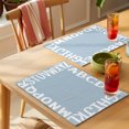thumbnail image 4 of White Letters Placemats Set of 6 Modern Minimalist Style Sky Blue Place Mats Indoor Wipeable Table Mats Washable Cloth Dining Table Placemats for Kitchen Holiday Party Home Decor 13x19 Inch, 4 of 9