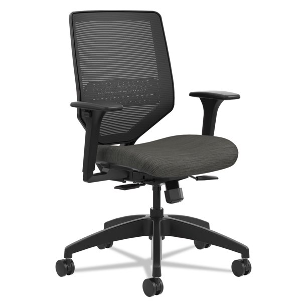 HON Solve Mid-Back Task Chair, Black ilira-Stretch Mesh Back, Adjustable Lumbar Support 