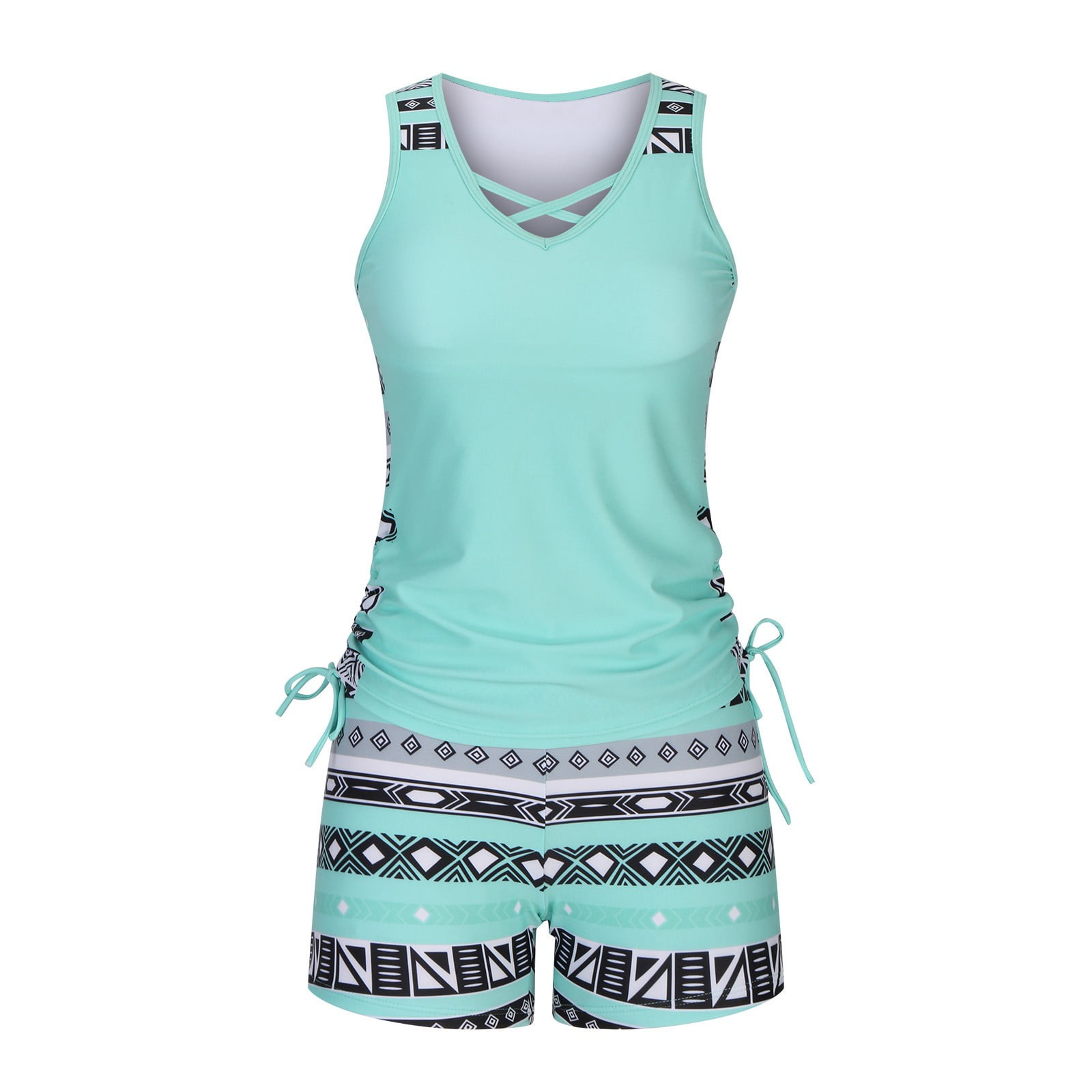 Tankini Swimsuits for Women Two Piece Bathing Suit with Shorts Summer Casual Loose Athletic Swimwear Mint Green 5XL