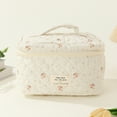 thumbnail image 5 of 3Pcs Quilted Cute Makeup Bag Printed Women Cotton Daily Purse Set (Small Flower), 5 of 8